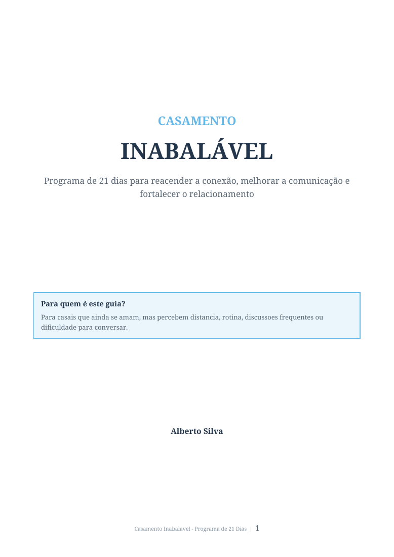 Capa real do e-book Casamento Inabalável, Programa de 21 Dias, de Alberto Silva
